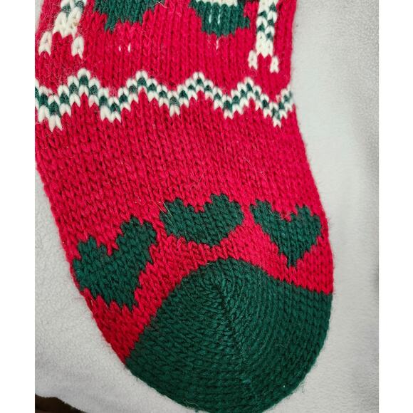 Vintage Long Crochet Christmas Stocking Red Green Snowman Taiwan Tassle - Picture 3 of 11